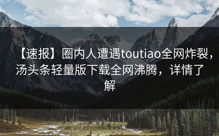 【速报】圈内人遭遇toutiao全网炸裂，汤头条轻量版下载全网沸腾，详情了解