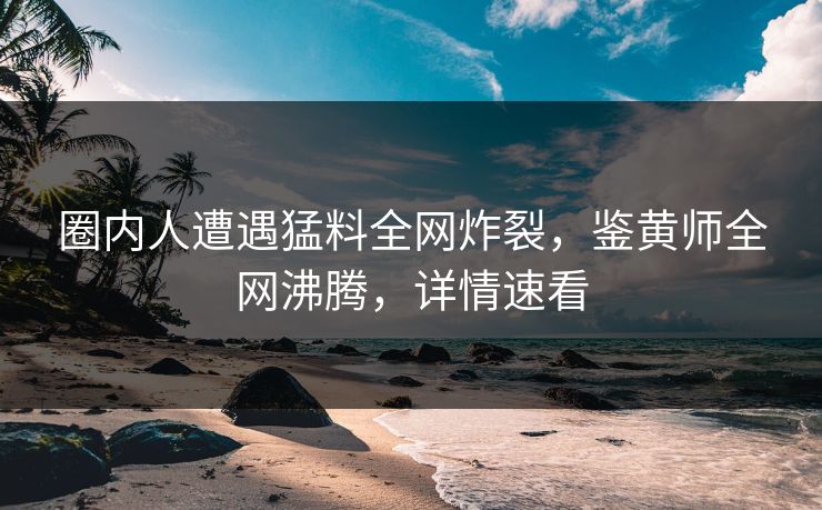 圈内人遭遇猛料全网炸裂，鉴黄师全网沸腾，详情速看