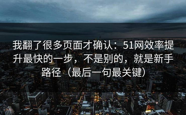我翻了很多页面才确认：51网效率提升最快的一步，不是别的，就是新手路径（最后一句最关键）